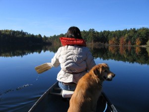 Maine on canoe with Joey